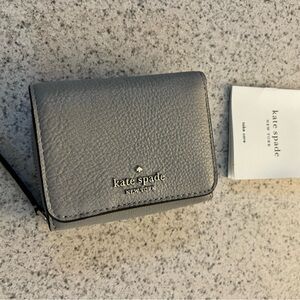 Kate Spade Small Trifold Continental Wallet, gray pebbled leather, NWT